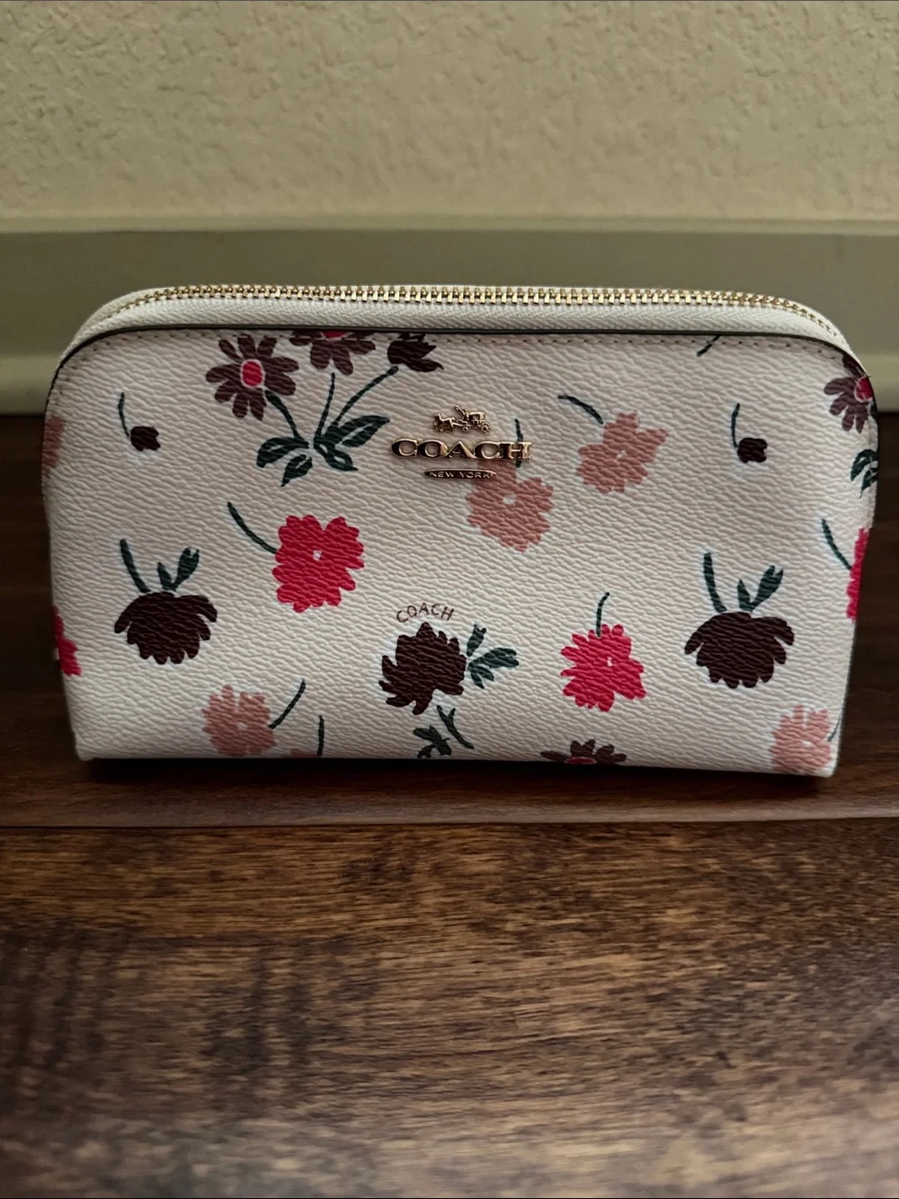 Coach Floral Leather Cosmetic Bag Pouch